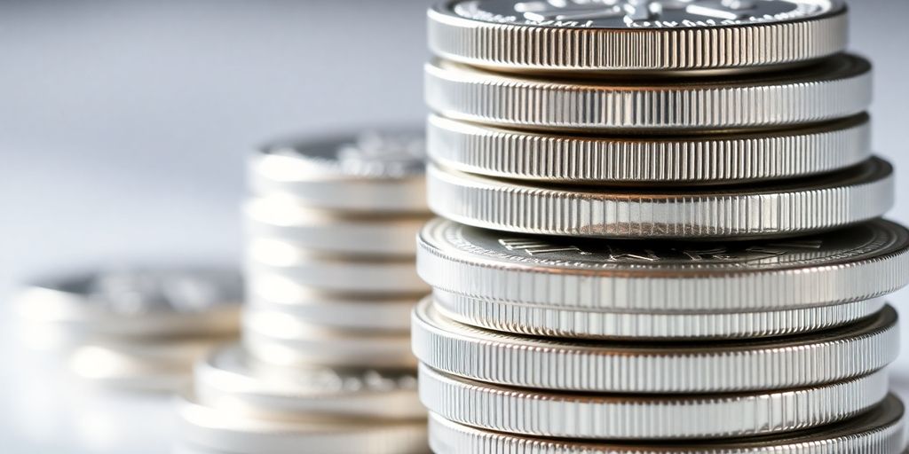 Monnaie en argent brillante empilée sur un fond flou.