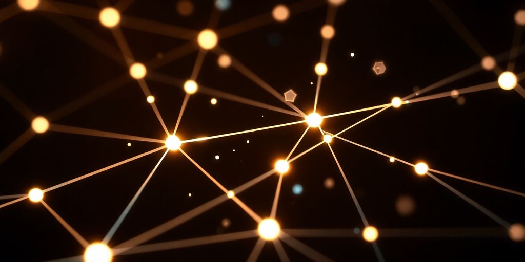 Glowing blockchain network connecting digital assets.