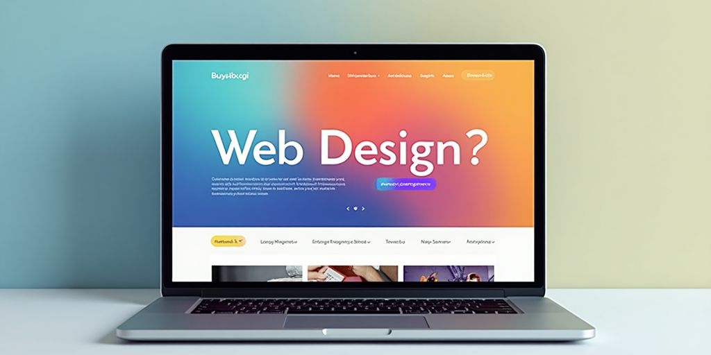 Colorful portfolio site design on a modern laptop.