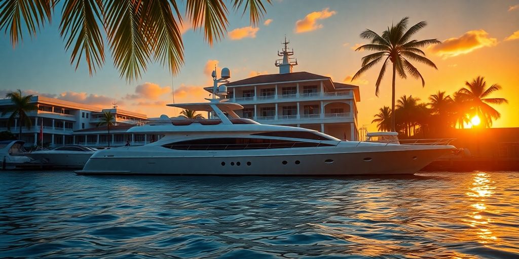 Luxury yacht docked at historic Miami club