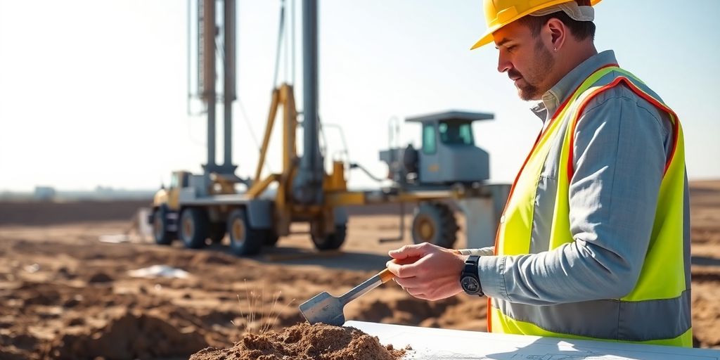 Geotechnical engineer inspecting soil.