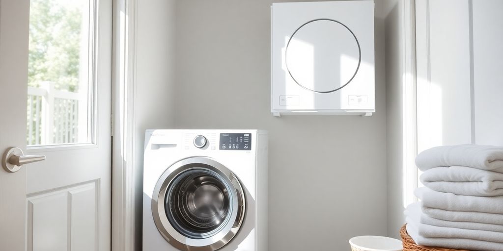 Casa americana com secadora de roupas ao lado.