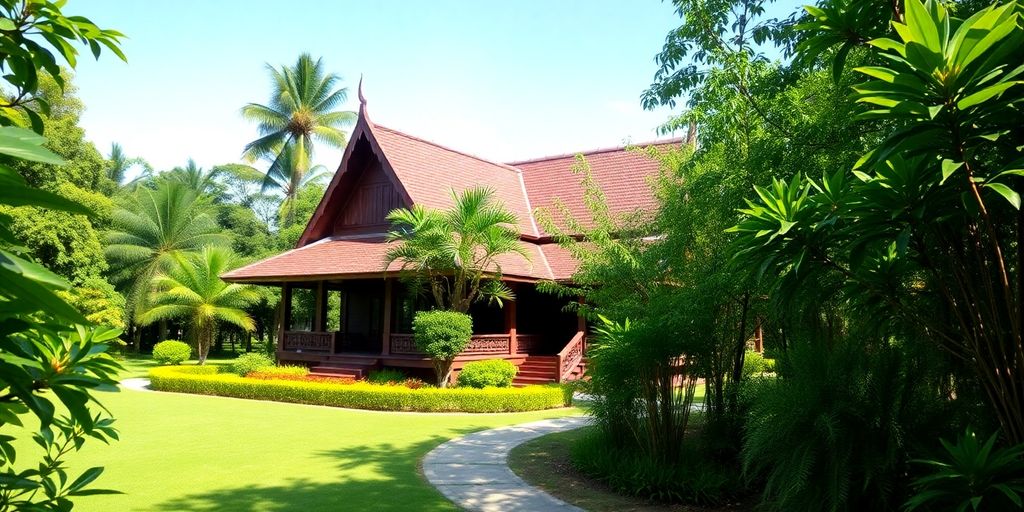 Traditional Thai property surrounded by lush greenery.