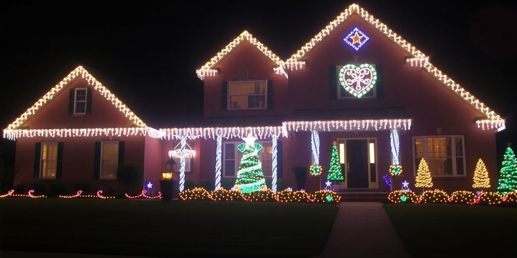 Chesterfield home sparkling with professional Christmas lights.