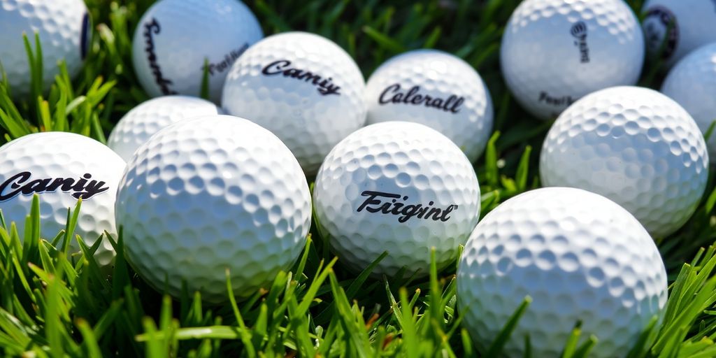 Golfers holding various professional golf balls.