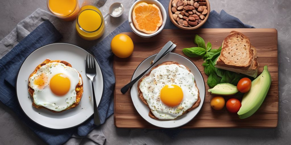 healthy low-carb breakfast on a table with diabetic meal plan
