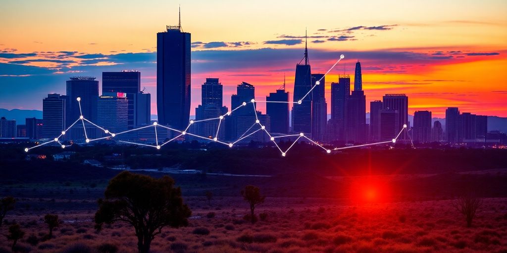 Outback silhouette, city shimmer, digital glow.