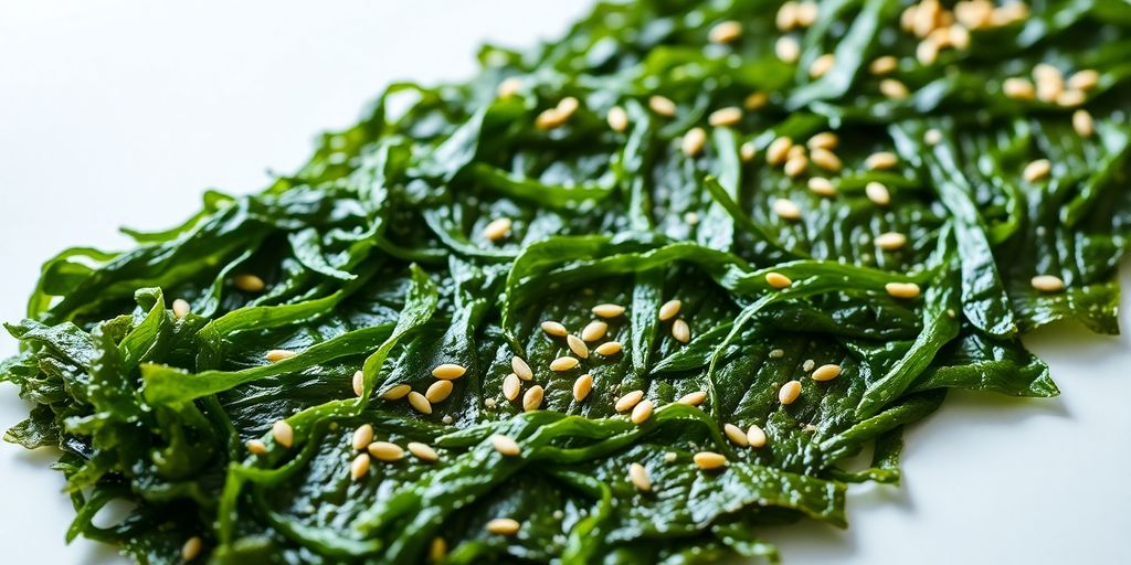 Crispy seaweed snack with sesame seeds