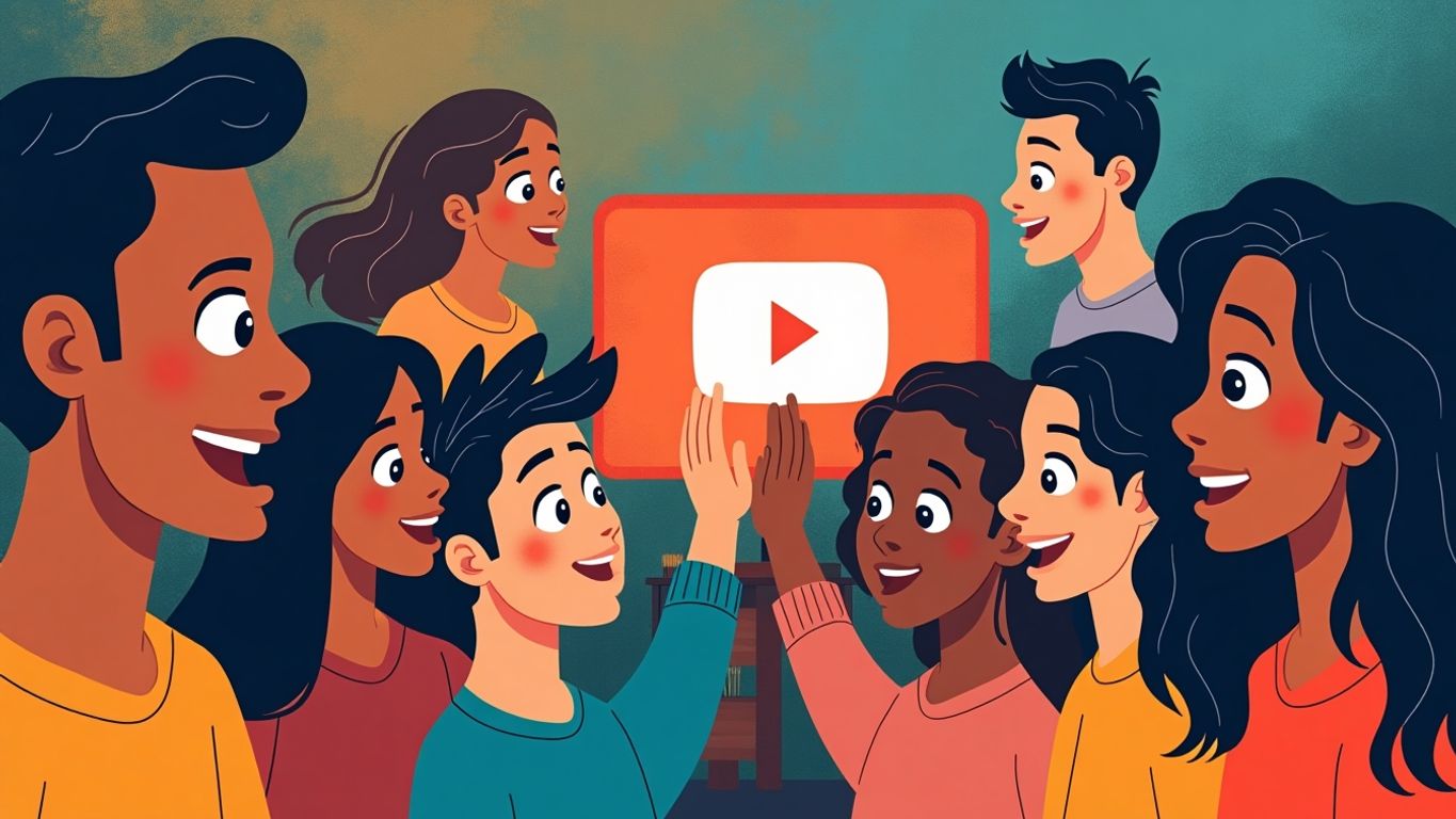 Diverse audience engaging with digital content on screen.