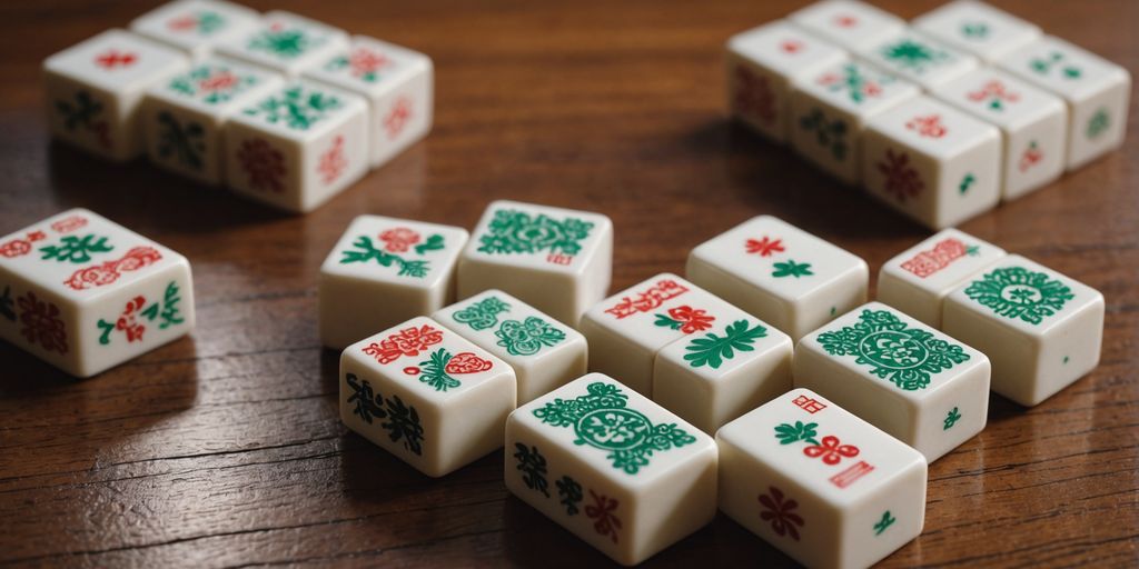 Mahjong tiles on a wooden table