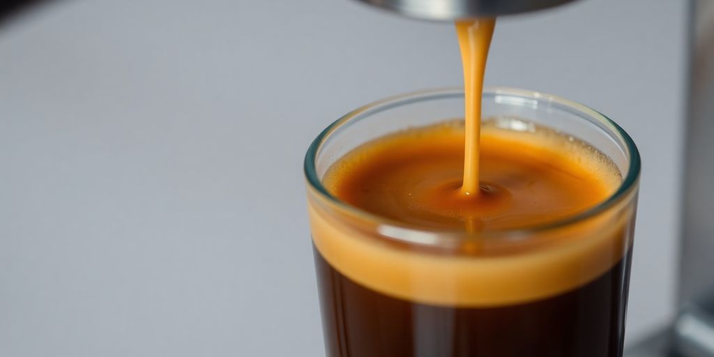 Espresso stream flowing into clear glass.