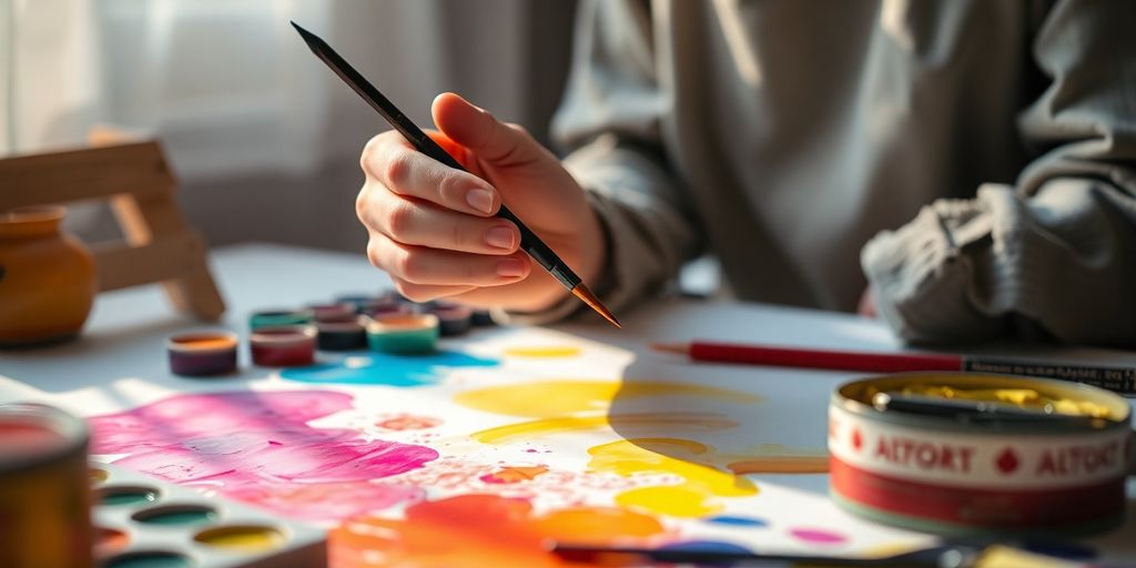 Person relaxing with art supplies