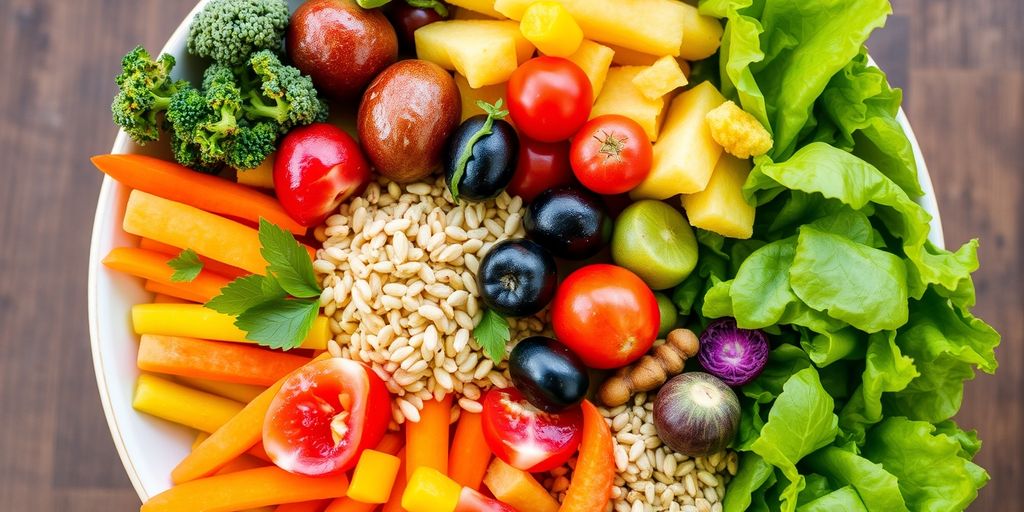 Prato colorido com alimentos saudáveis