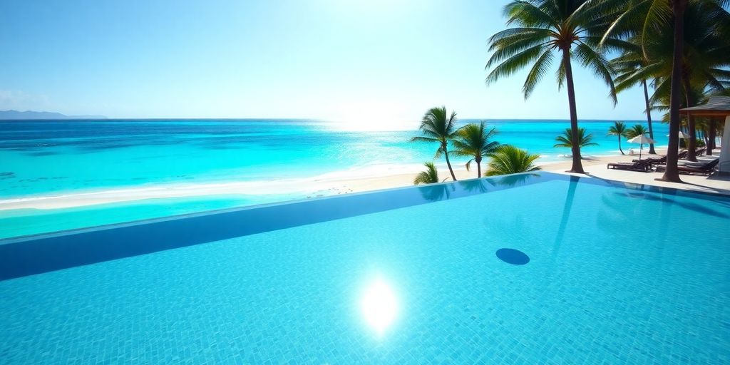 Luxury resort pool, ocean view, Cabo San Lucas.