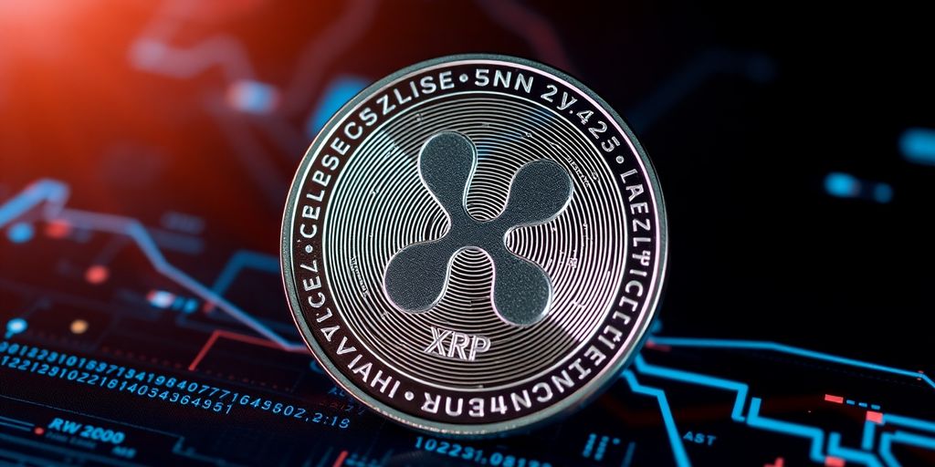 Ripple XRP coin on a digital background with light effects.