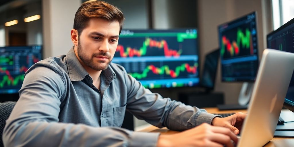 Trader analyzing options strategies at a desk.