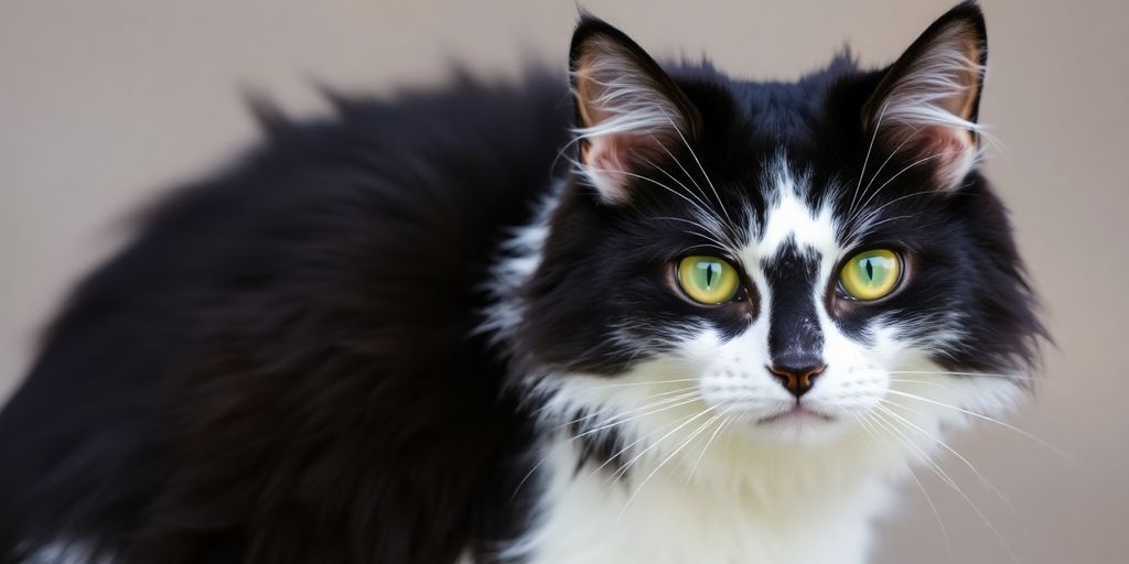 Turkish Angora cat with striking black and white fur.