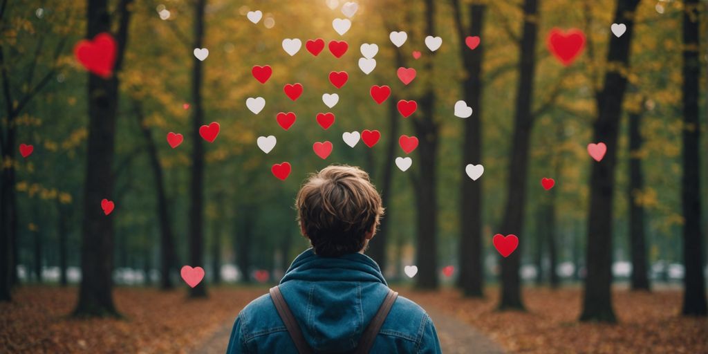 Person juggling hearts for relationships and self-care balance.