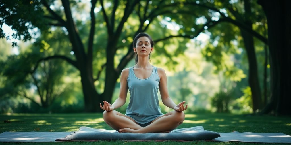 Person meditating in a peaceful nature setting.