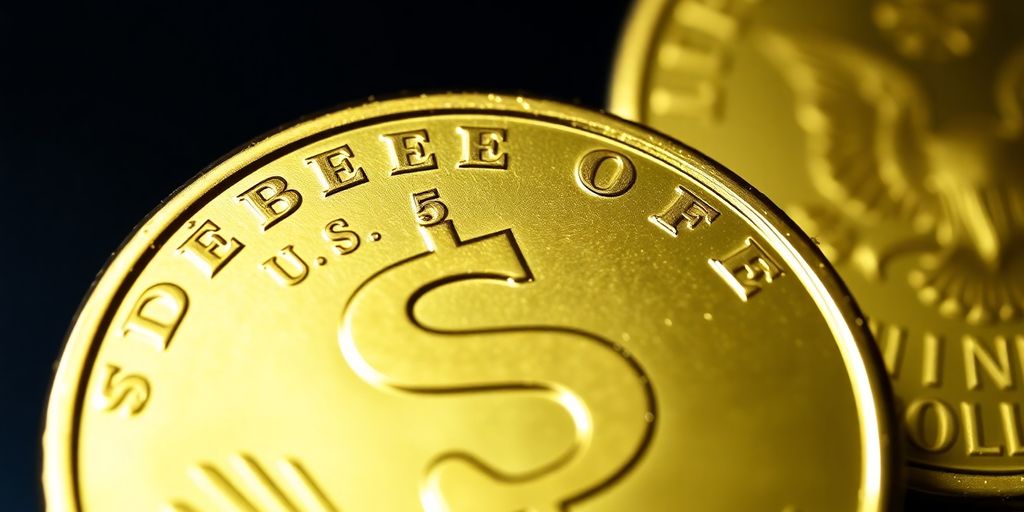 Une pièce d'or américaine de 5 dollars, brillante et détaillée.