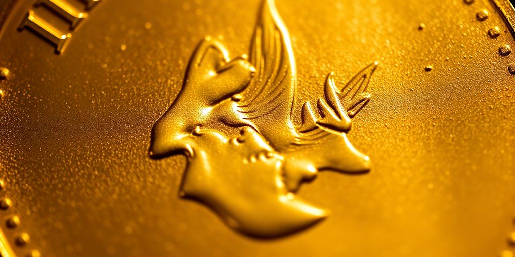 Un gros plan d'une pièce d'or Krugerrand.