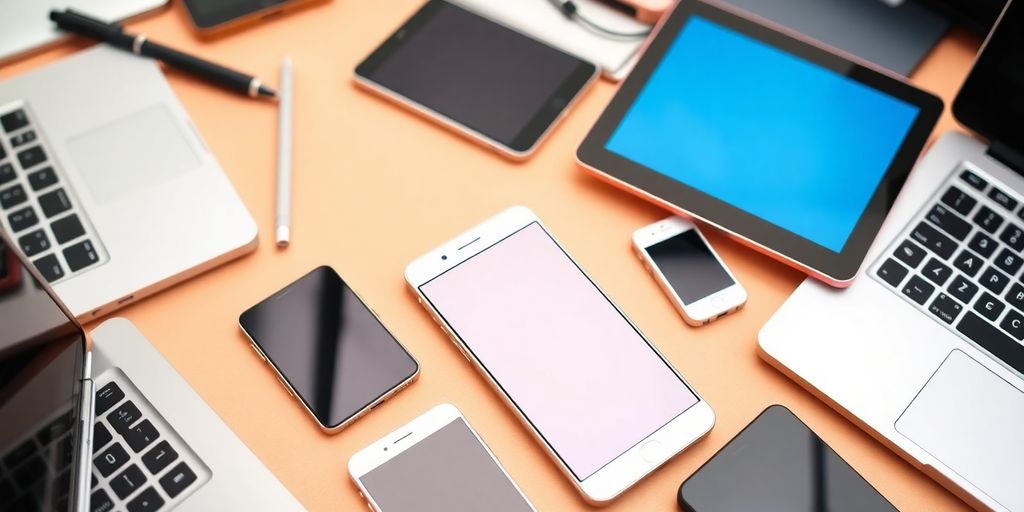 Various modern technology gadgets on a sleek surface.