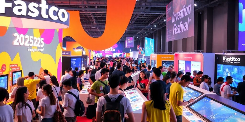 Attendees enjoying interactive exhibits at Fastco Innovation Festival.