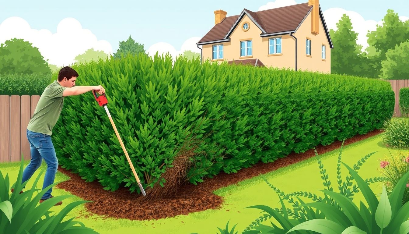 Gardener removing hedge in residential garden