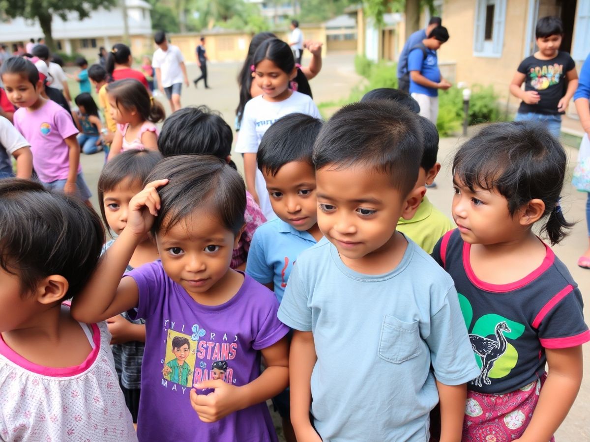 Grup de copii participând la activități comunitare.