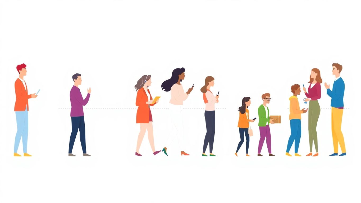 Illustrasjon av kundereiser med myke farger og minimalisme.