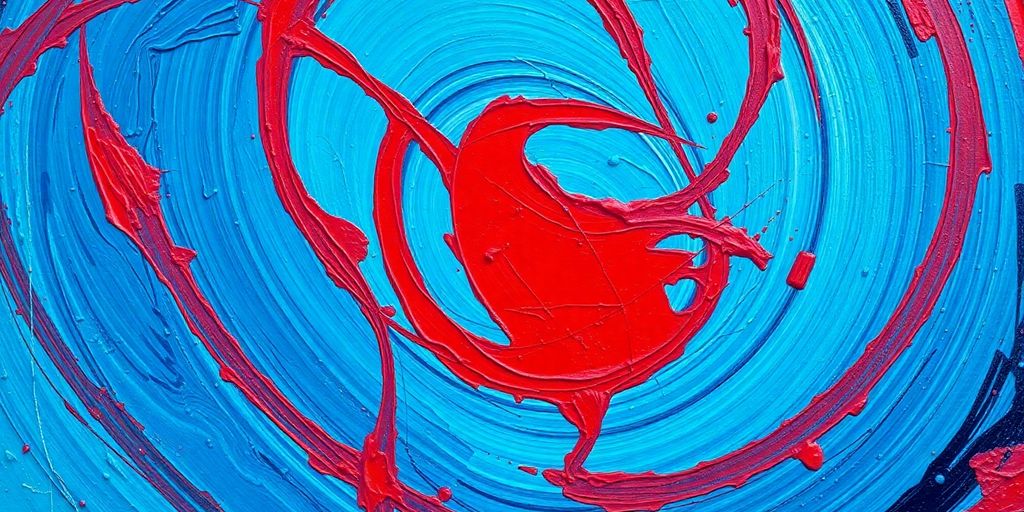 Blue Rider painting close-up with vibrant colors.