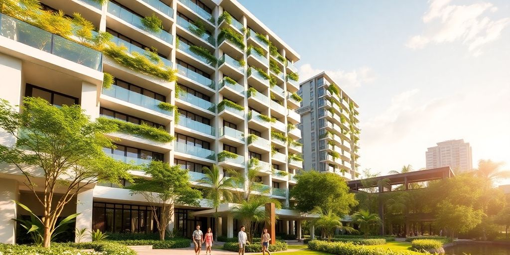 Luxury condo in Bangkok with family and greenery.