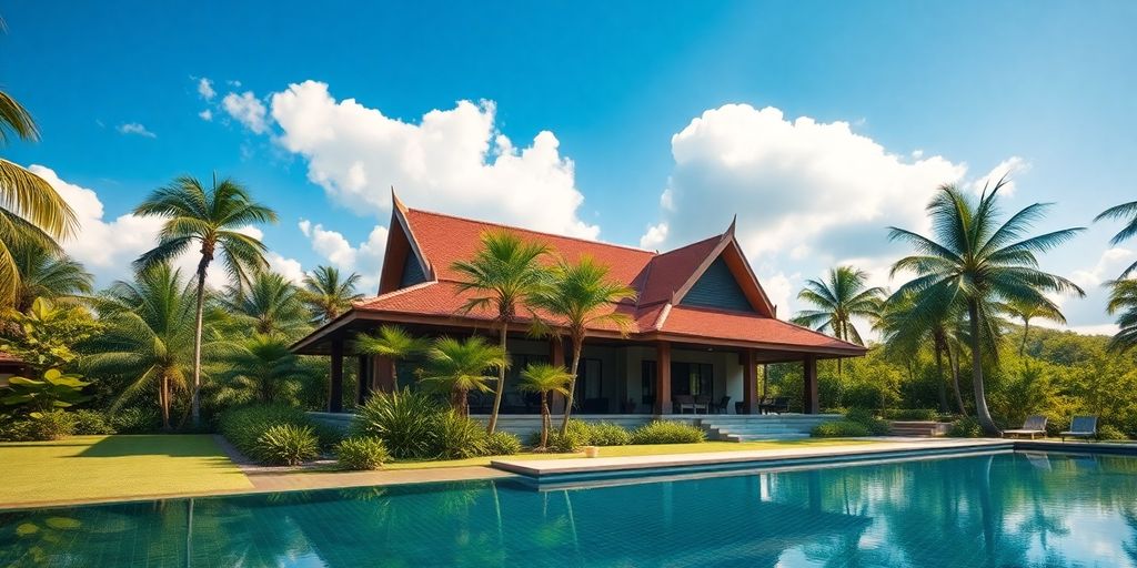 A stunning villa in Thailand with lush surroundings.