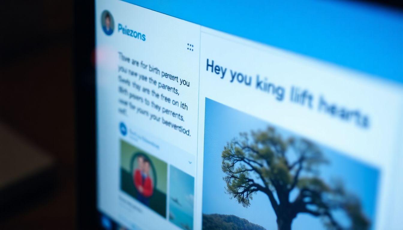 Computer screen with social media post about finding birth parents.